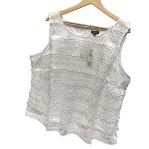 Talbots NWT White Sleeveless Embroidered Panel Tank Blouse